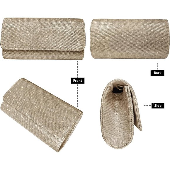 Women's Glitter Party Wedding Evening Handbag with Chain - Picture 3 of 6